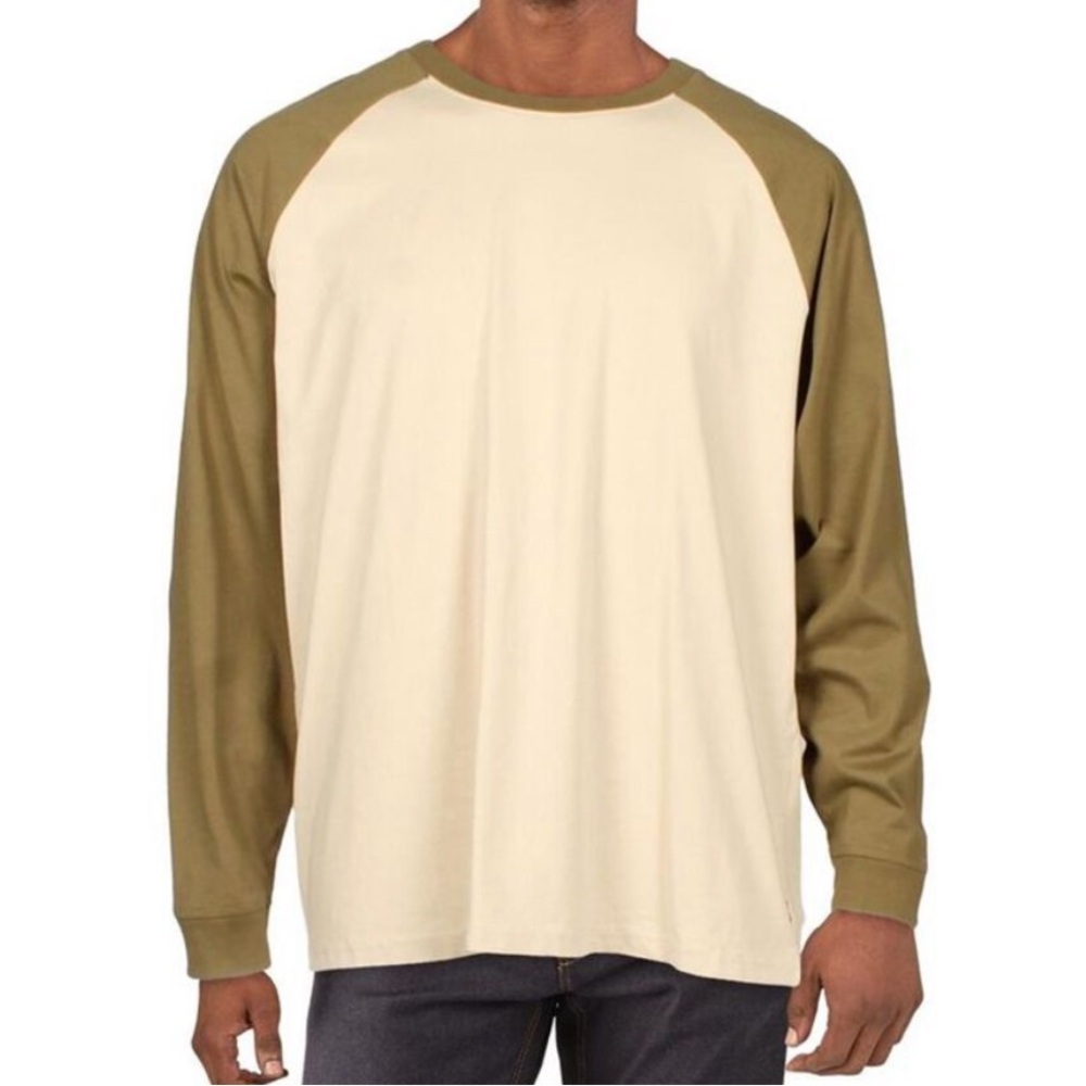 Levis Olive Green Cream Relaxed Shirt Raglan Long Sleeve Shirt Mens XL Baseball